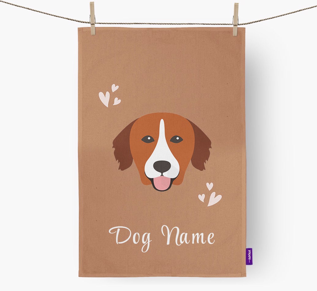 'Hearts' - Personalised {breedFullName} Tea Towel