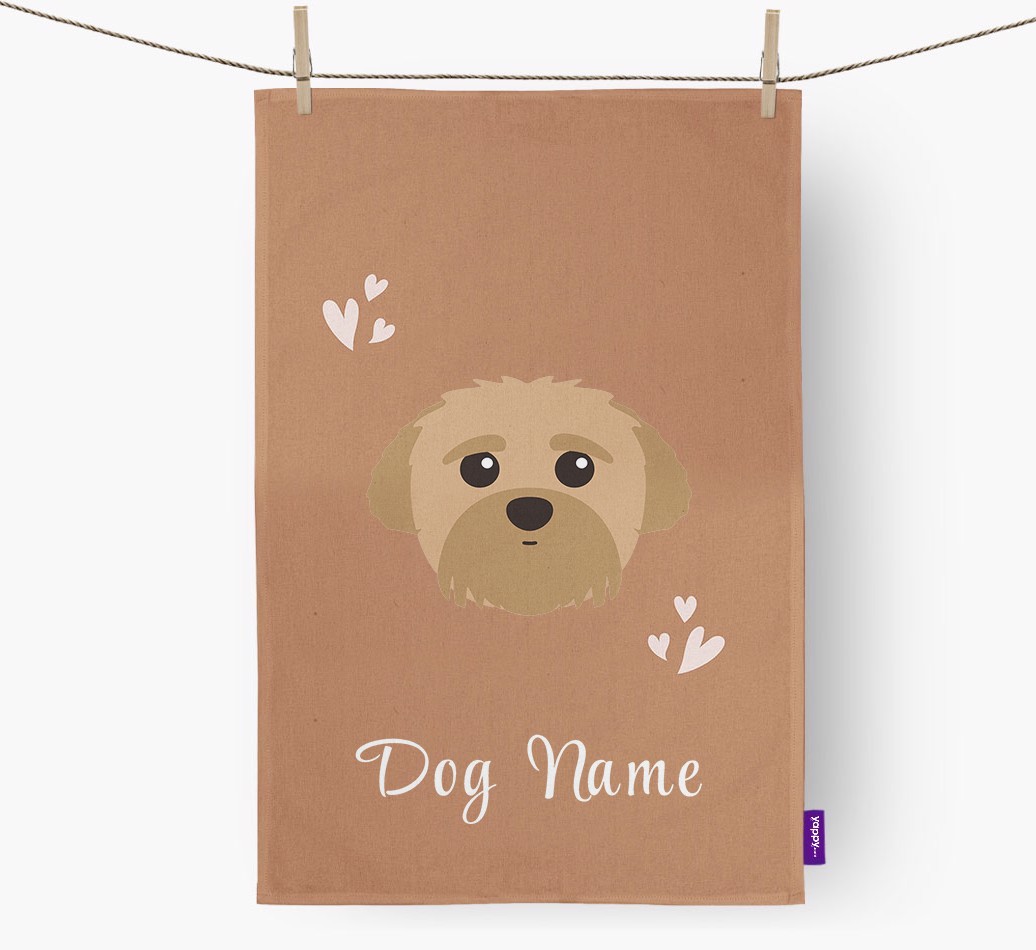 'Hearts' - Personalised {breedFullName} Tea Towel