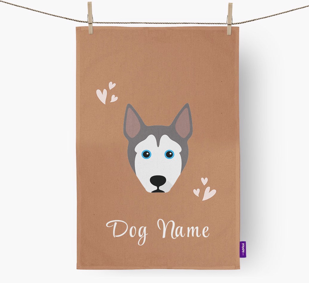 'Hearts' - Personalised {breedFullName} Tea Towel