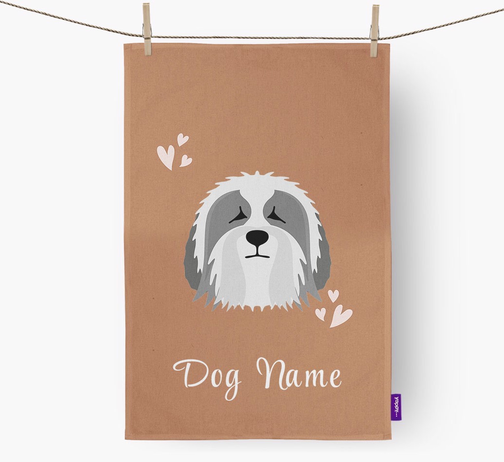 'Hearts' - Personalised {breedFullName} Tea Towel
