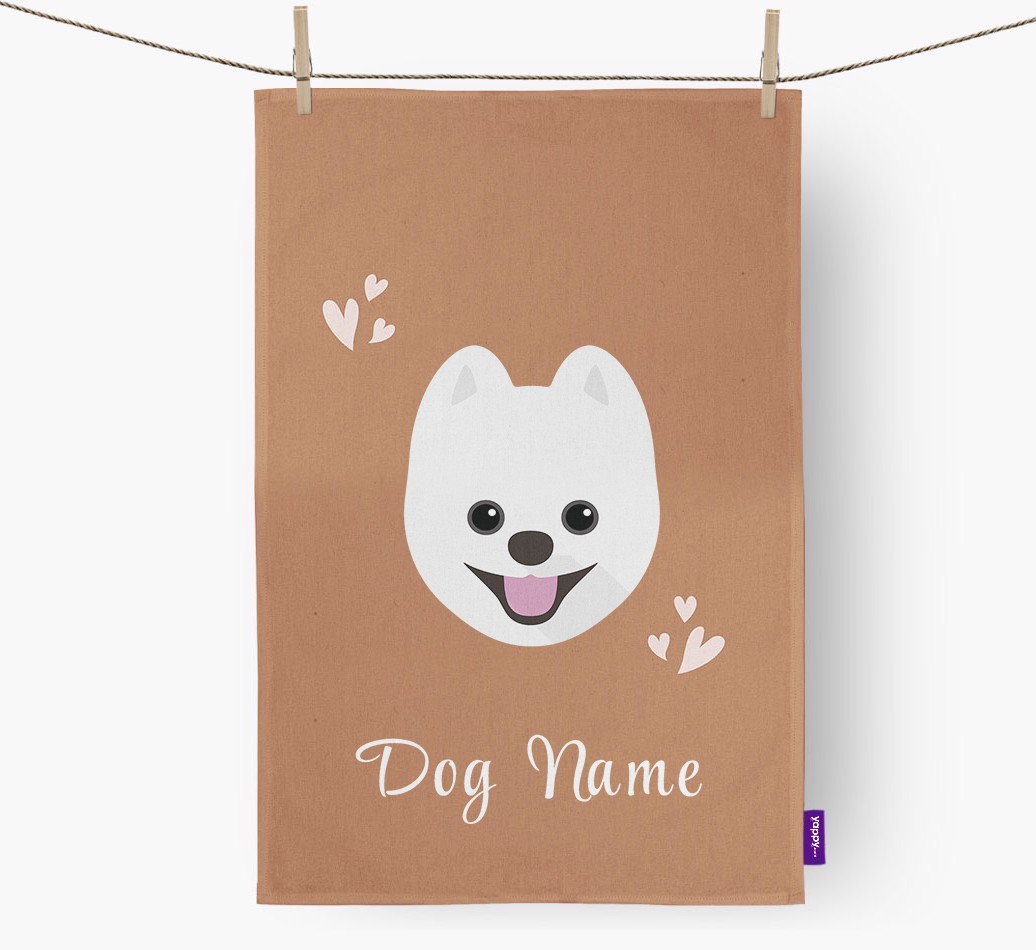 'Hearts' - Personalised {breedFullName} Tea Towel