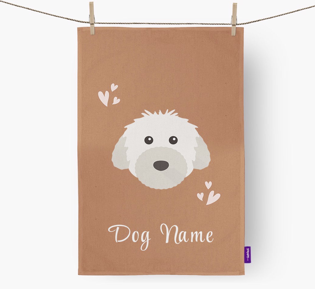 'Hearts' - Personalised {breedFullName} Tea Towel