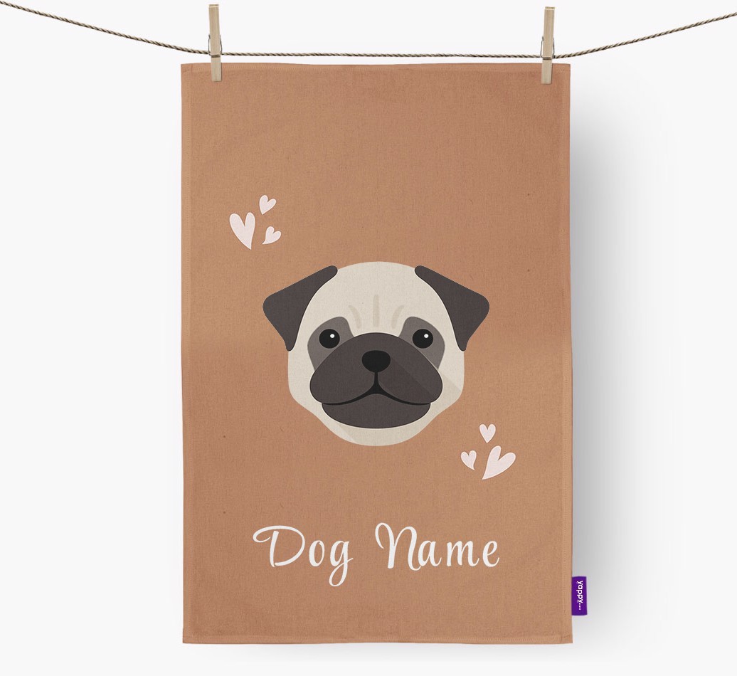 'Hearts' - Personalised {breedFullName} Tea Towel