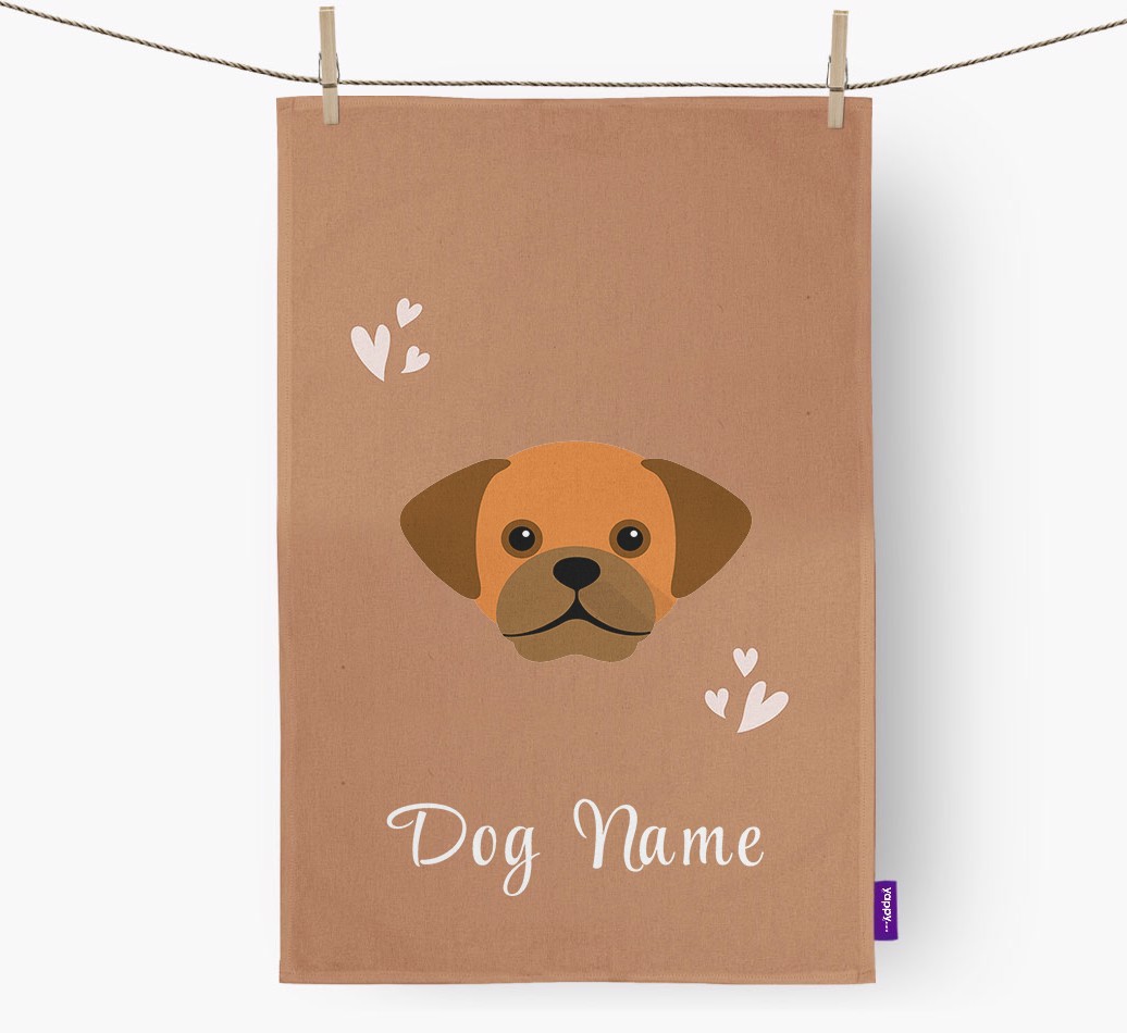 'Hearts' - Personalised {breedFullName} Tea Towel
