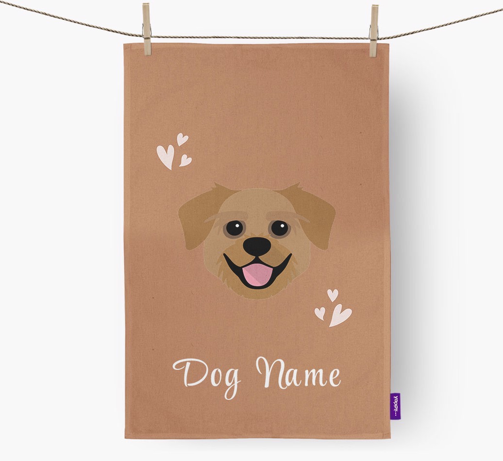 'Hearts' - Personalised {breedFullName} Tea Towel