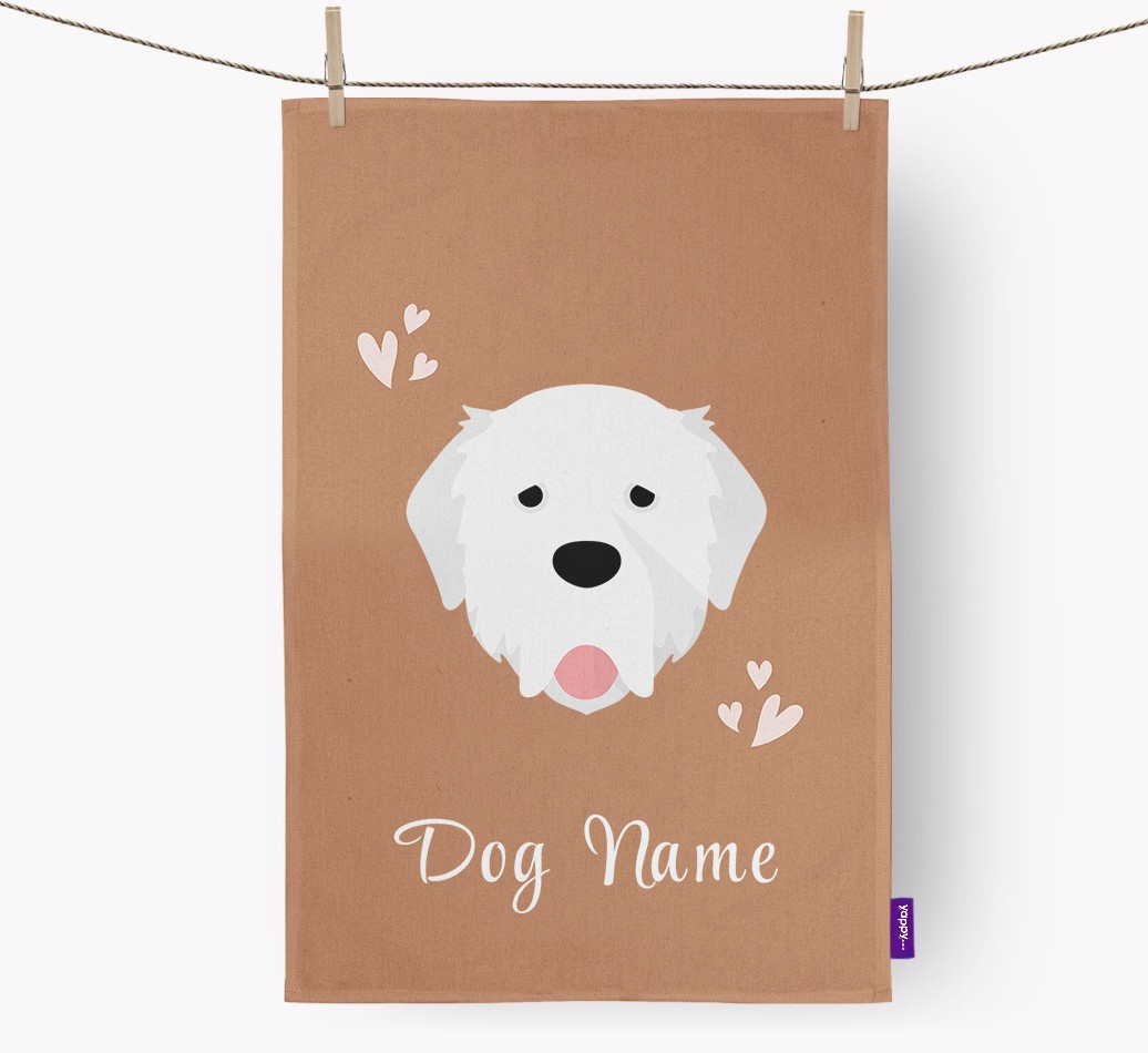 'Hearts' - Personalised {breedFullName} Tea Towel