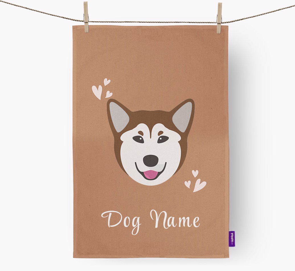 'Hearts' - Personalized {breedFullName} Dish Towel