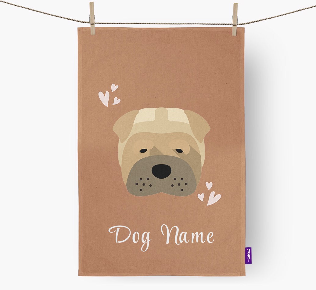 'Hearts' - Personalised {breedFullName} Tea Towel