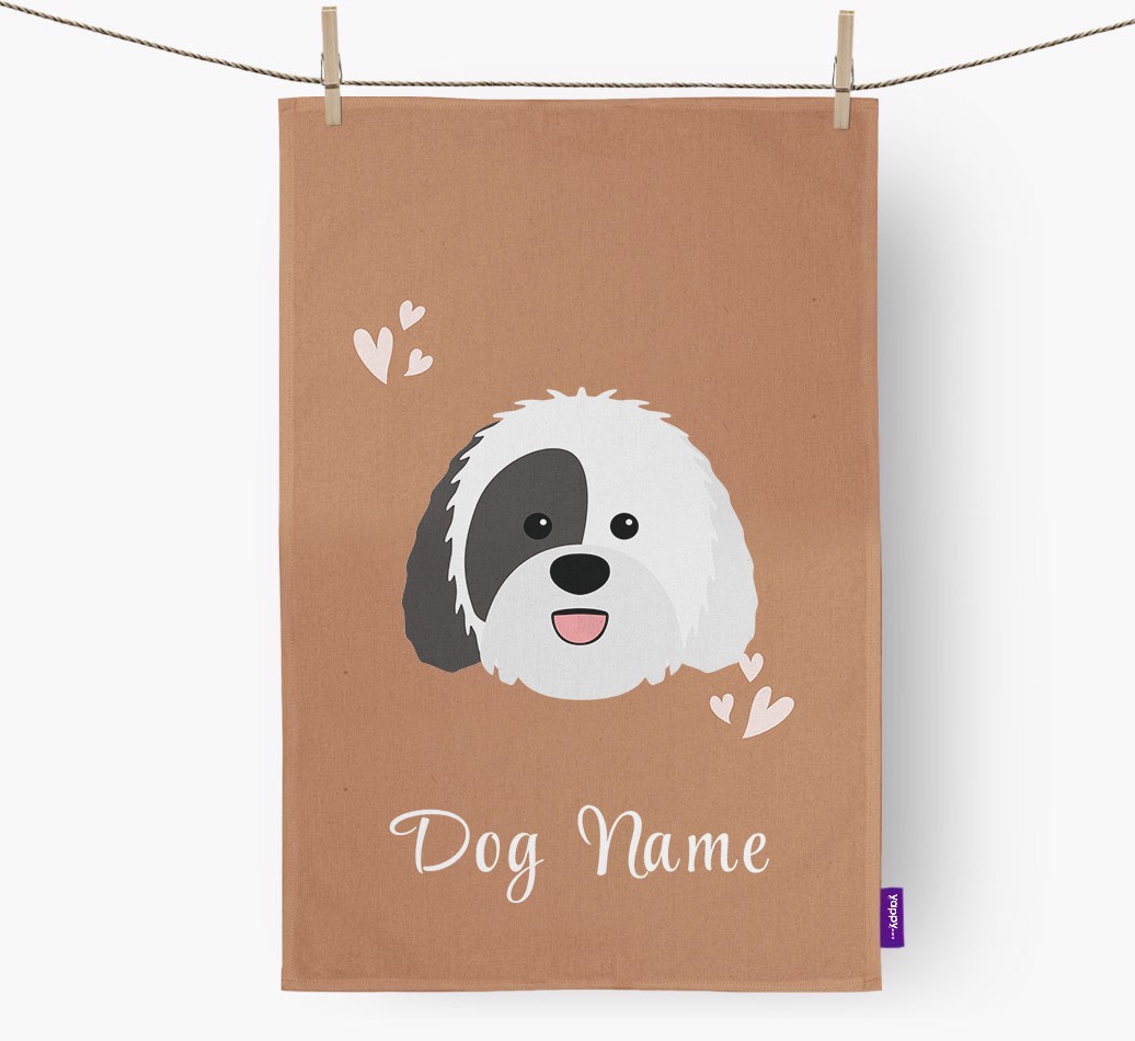'Hearts' - Personalised {breedFullName} Tea Towel