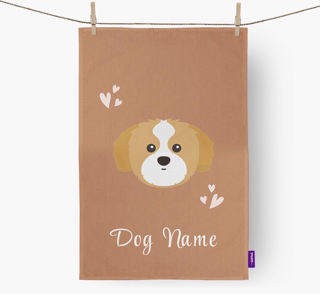 'Hearts' - Personalised {breedFullName} Tea Towel