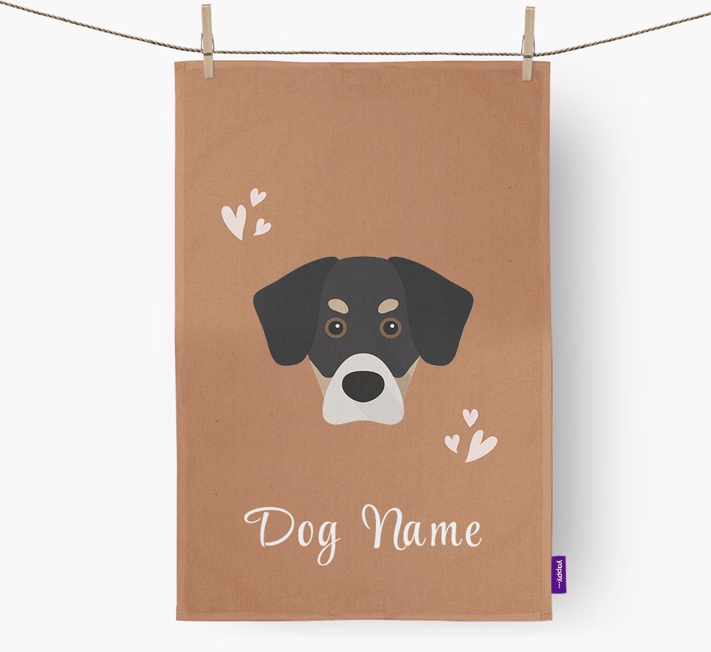 'Hearts' - Personalised {breedFullName} Tea Towel