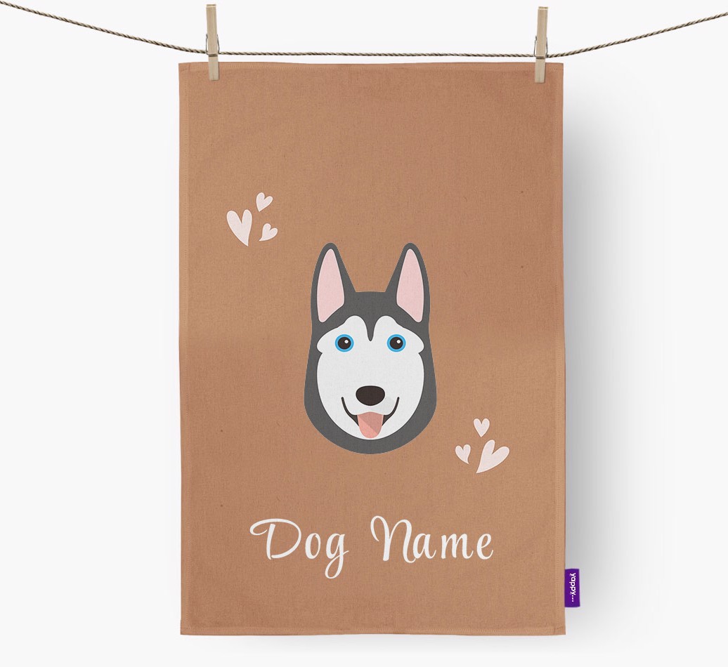 'Hearts' - Personalised {breedFullName} Tea Towel