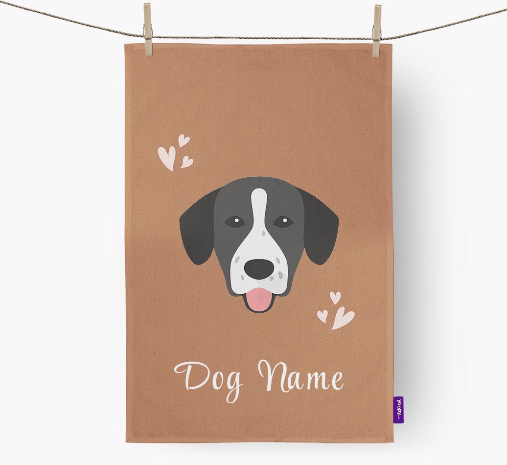 'Hearts' - Personalised {breedFullName} Tea Towel