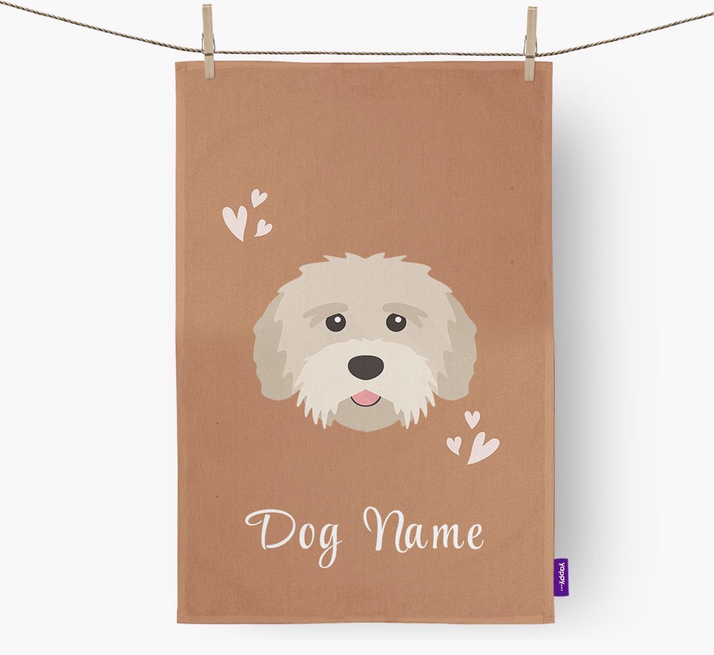 'Hearts' - Personalised {breedFullName} Tea Towel