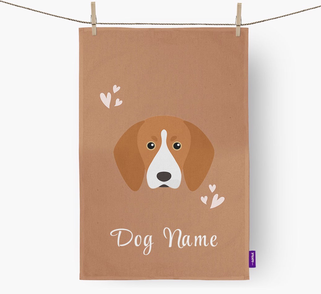 'Hearts' - Personalised {breedFullName} Tea Towel