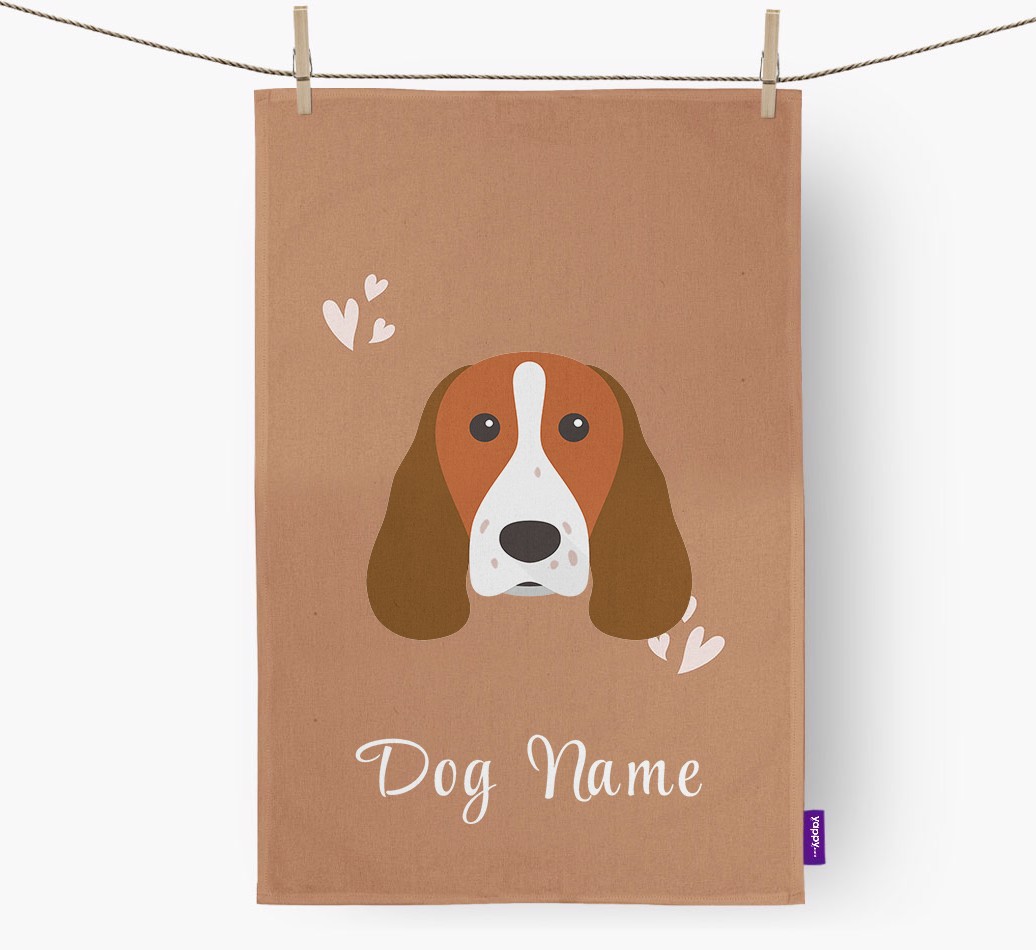 'Hearts' - Personalised {breedFullName} Tea Towel