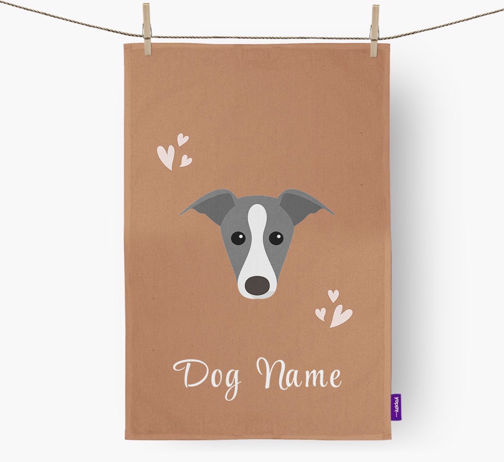 'Hearts' - Personalised {breedFullName} Tea Towel