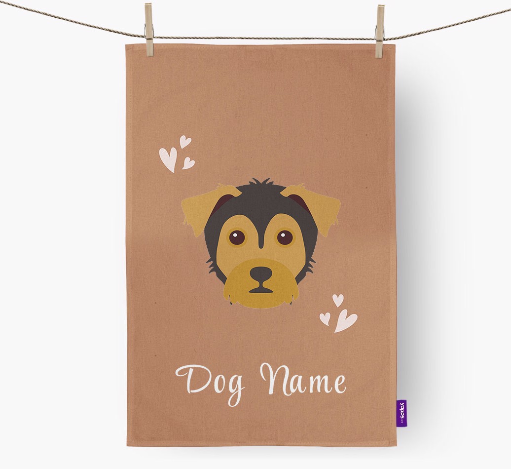 'Hearts' - Personalised {breedFullName} Tea Towel
