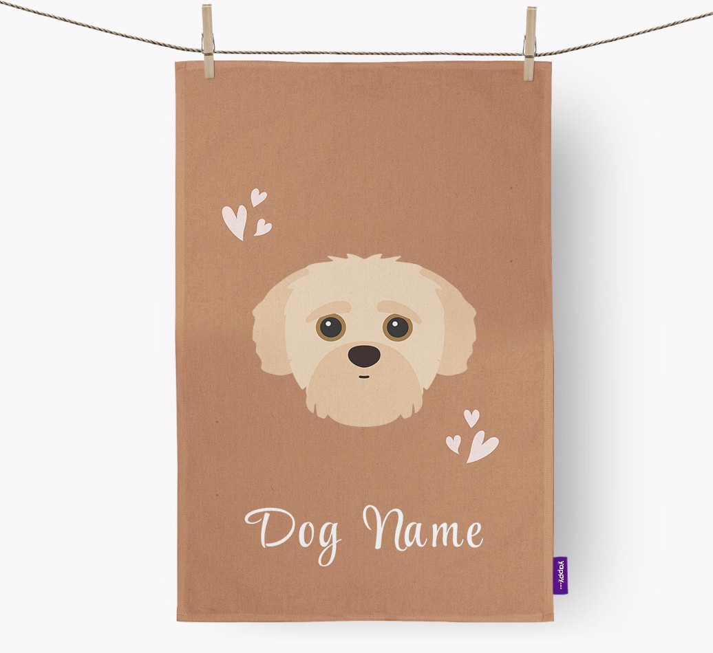 'Hearts' - Personalised {breedFullName} Tea Towel