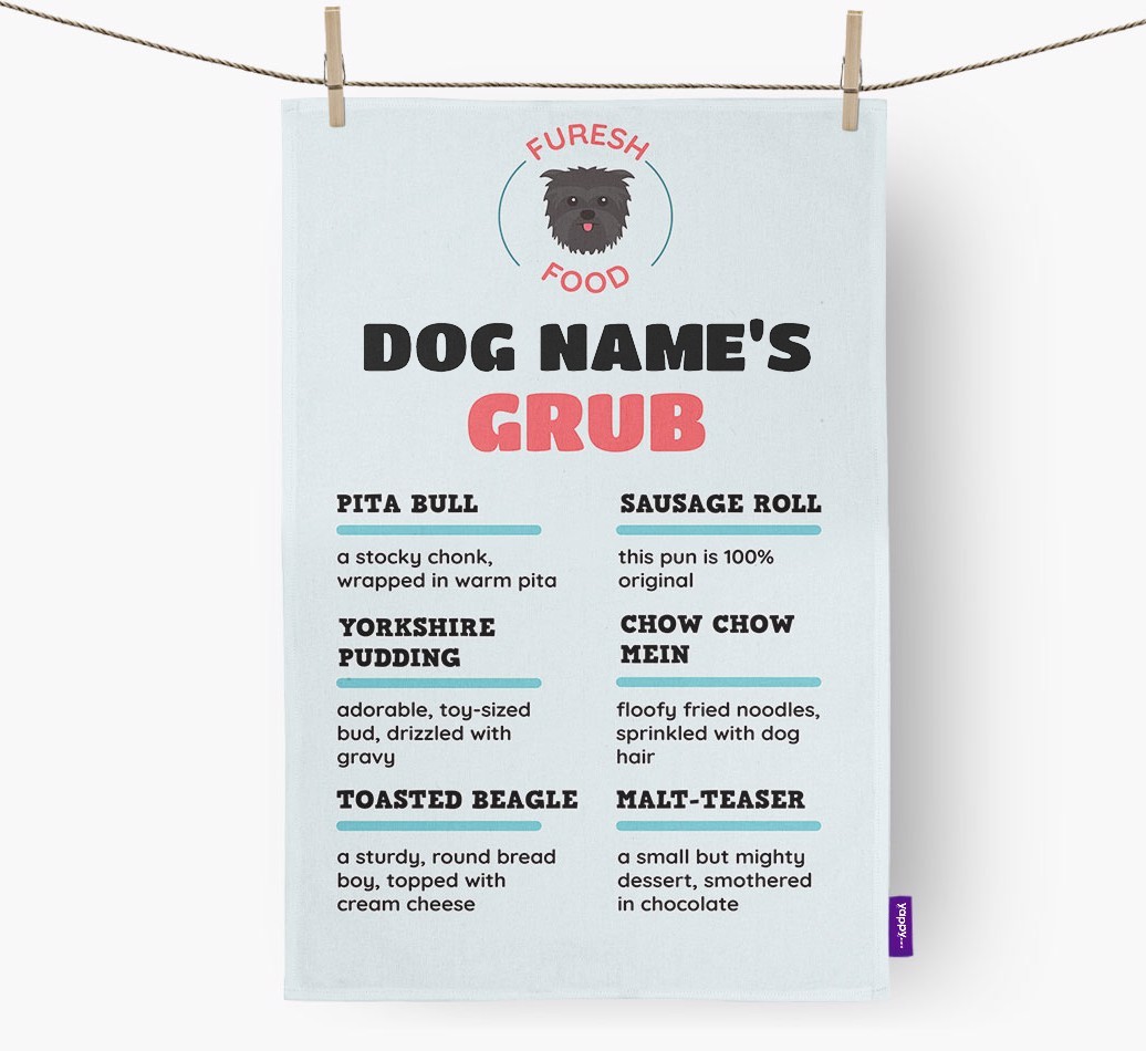 'Menu Spoof' - Personalised {breedFullName} Tea Towel