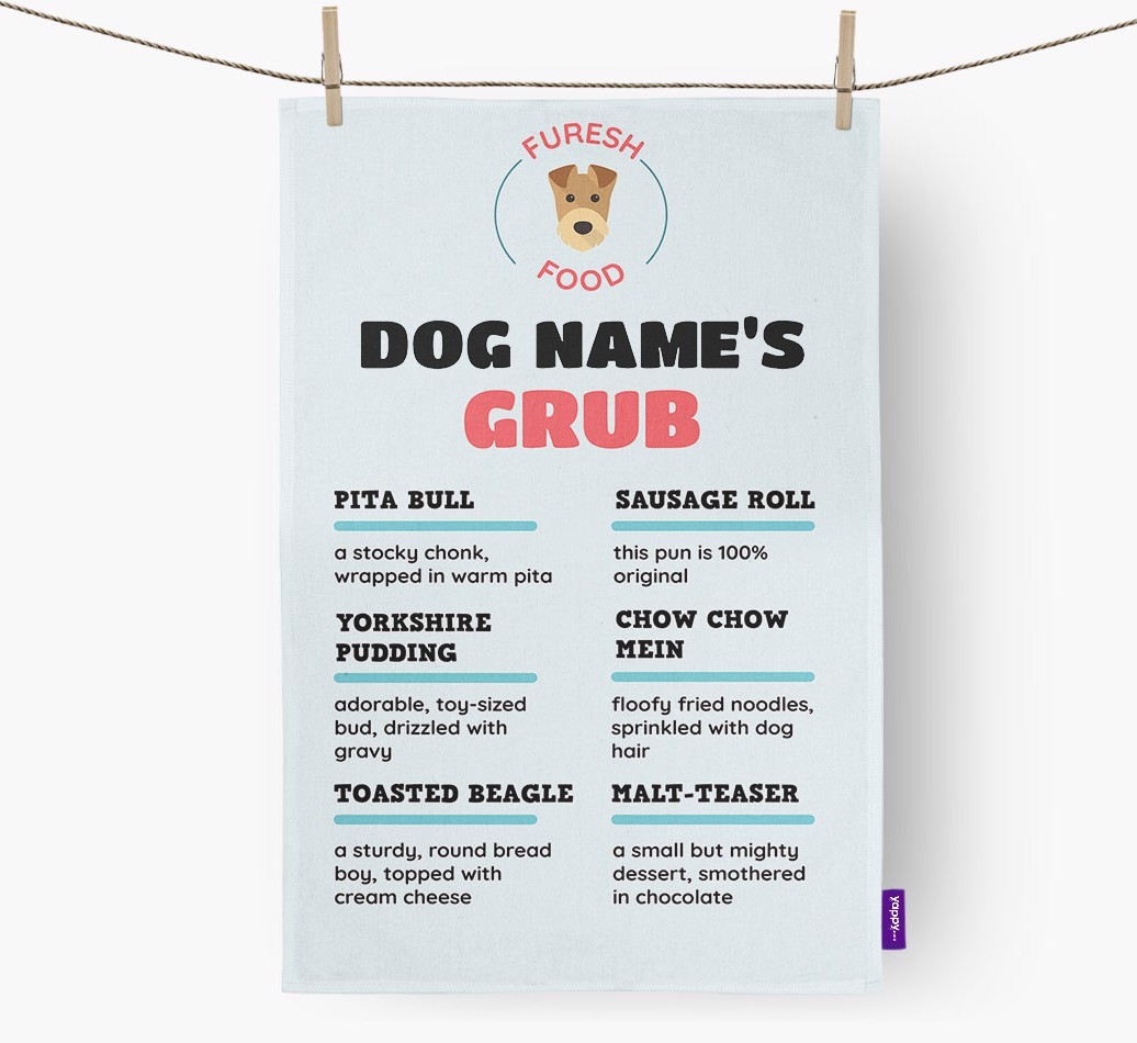 'Menu Spoof' - Personalised {breedFullName} Dish Towel
