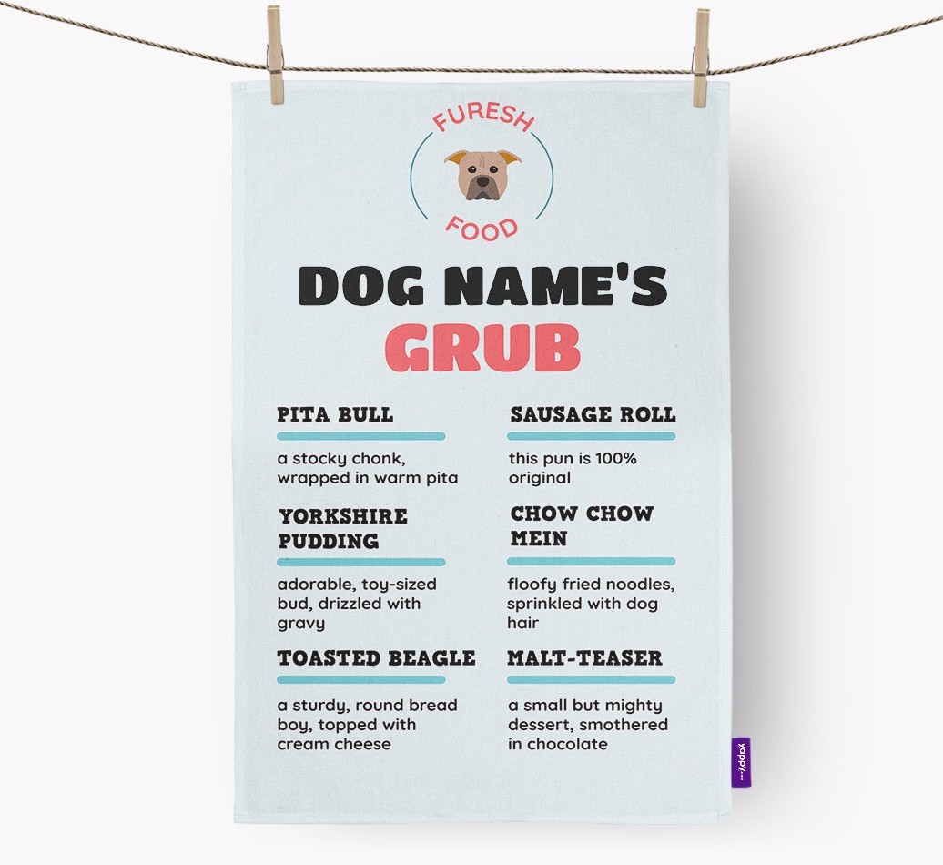'Menu Spoof' - Personalised {breedFullName} Dish Towel