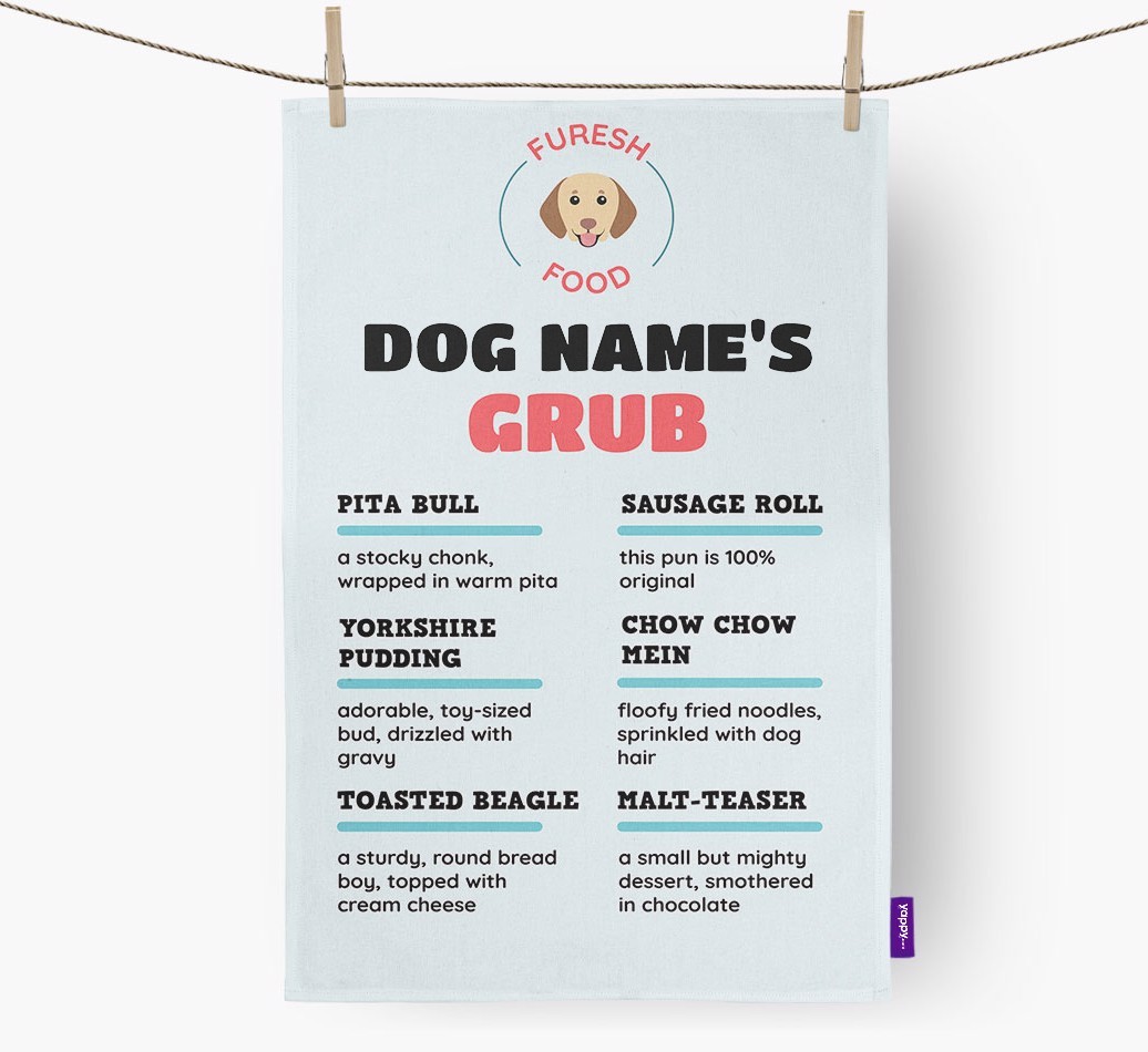 'Menu Spoof' - Personalised {breedFullName} Tea Towel