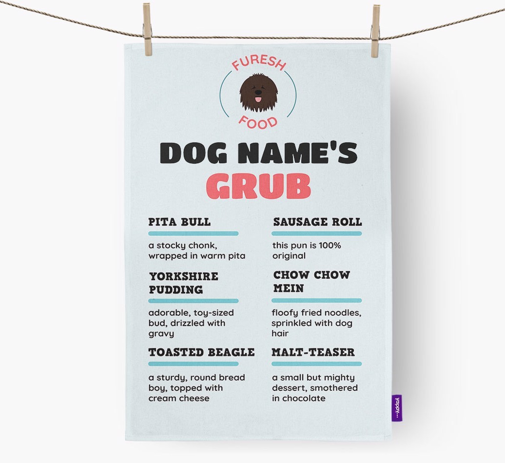'Menu Spoof' - Personalised {breedFullName} Tea Towel