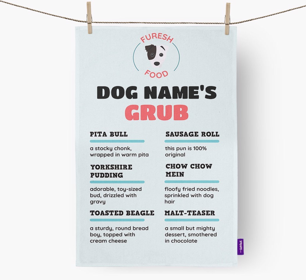 'Menu Spoof' - Personalised {breedFullName} Tea Towel