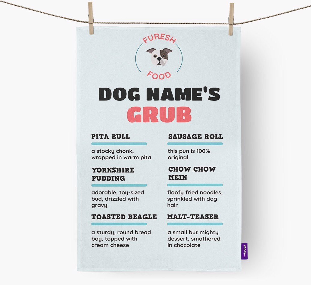 'Menu Spoof' - Personalised {breedFullName} Tea Towel