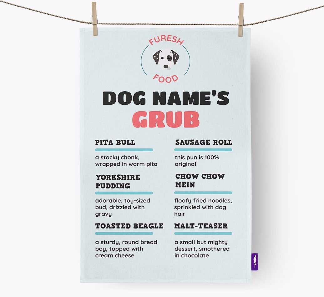 'Menu Spoof' - Personalised {breedFullName} Tea Towel