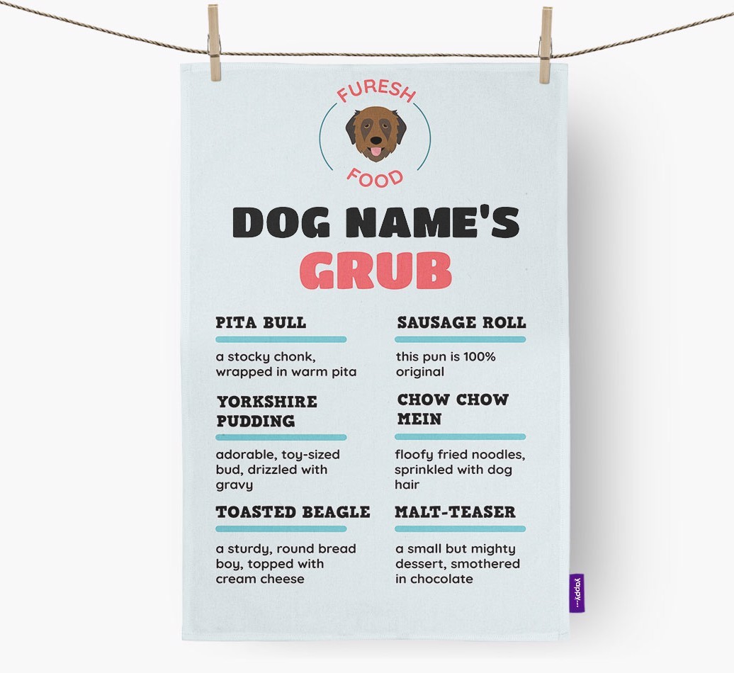 'Menu Spoof' - Personalised {breedFullName} Tea Towel