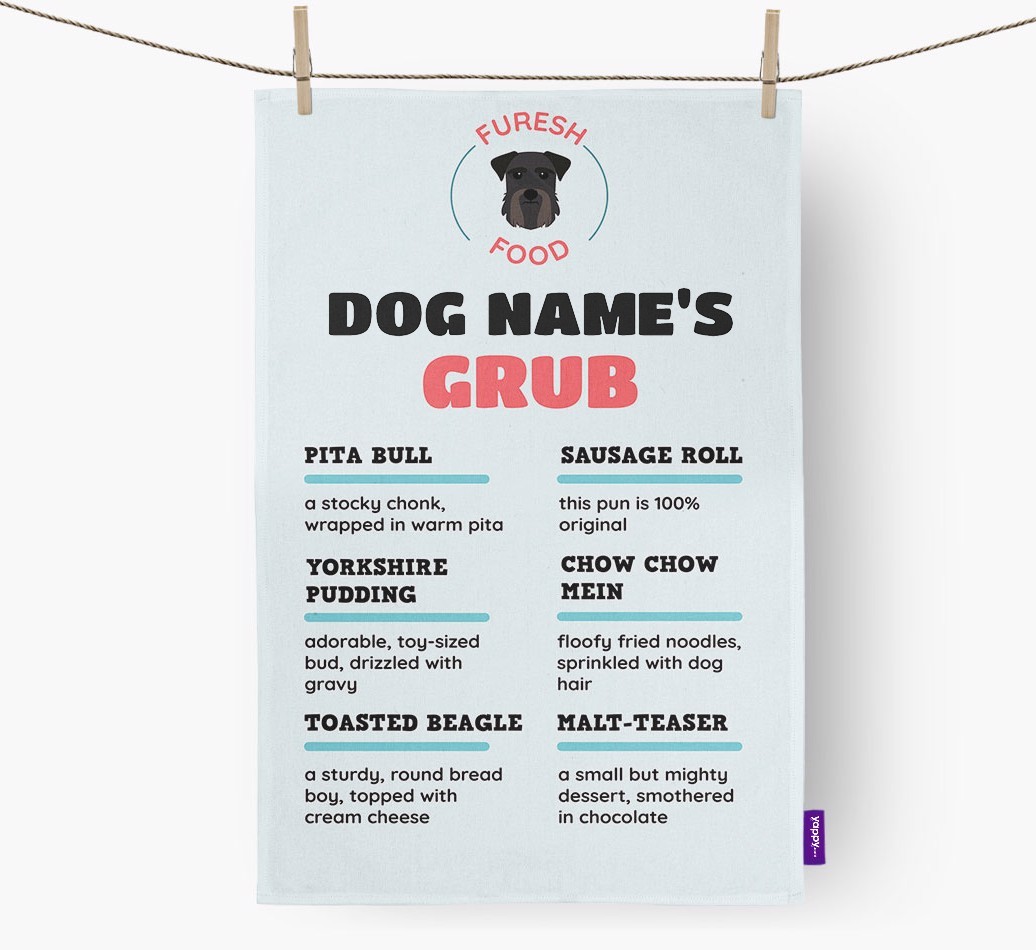 'Menu Spoof' - Personalised {breedFullName} Tea Towel