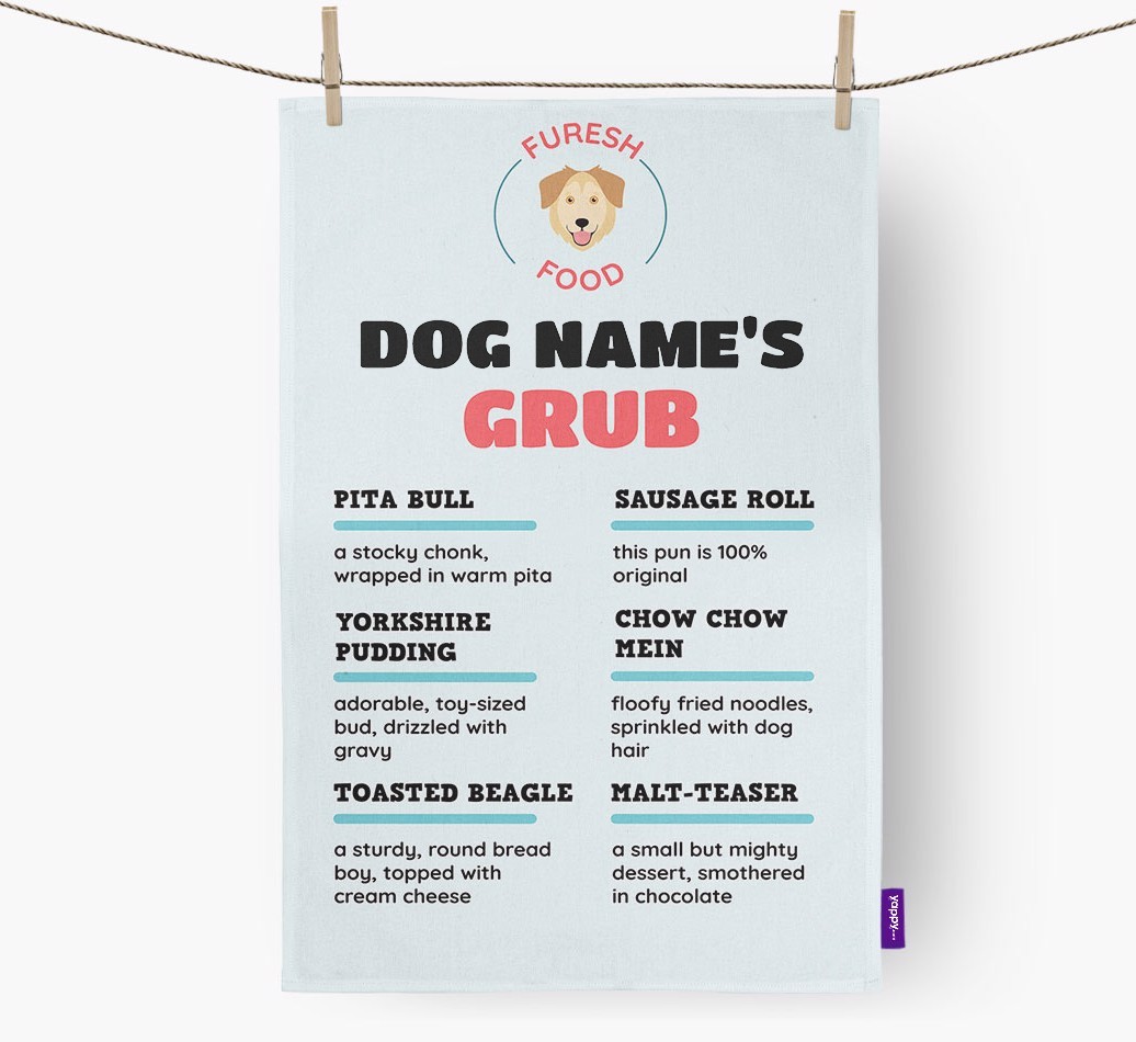 'Menu Spoof' - Personalised {breedFullName} Tea Towel