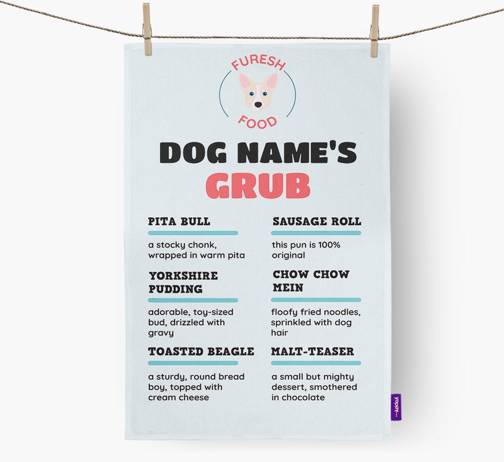 'Menu Spoof' - Personalised {breedFullName} Tea Towel