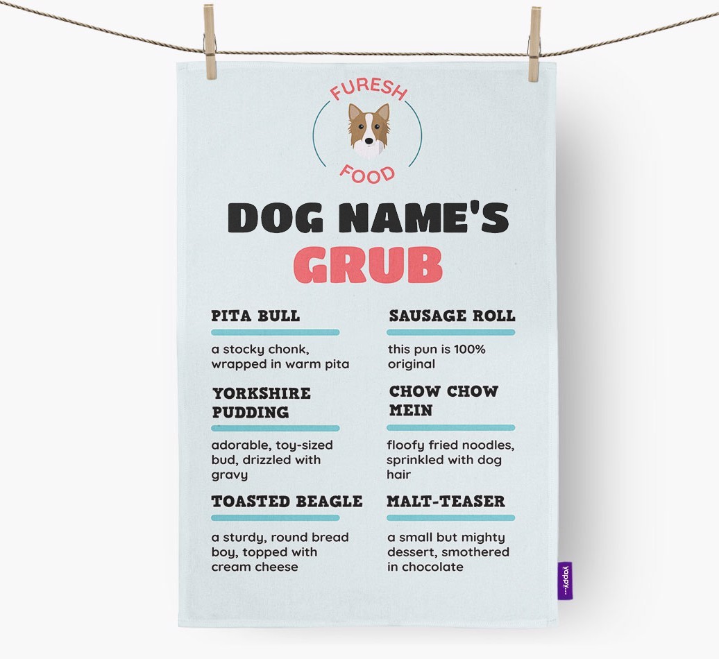 'Menu Spoof' - Personalised {breedFullName} Tea Towel