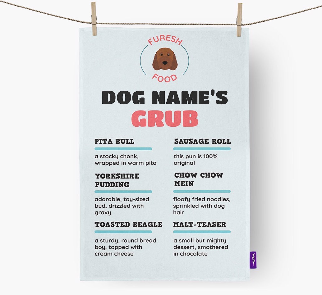 'Menu Spoof' - Personalised {breedFullName} Tea Towel