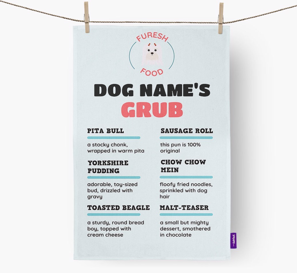 'Menu Spoof' - Personalised {breedFullName} Dish Towel