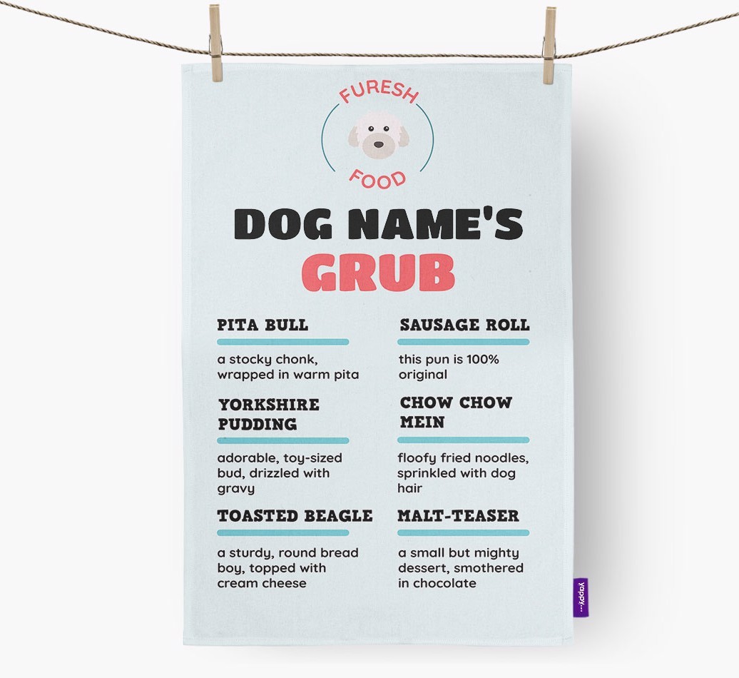 'Menu Spoof' - Personalised {breedFullName} Tea Towel