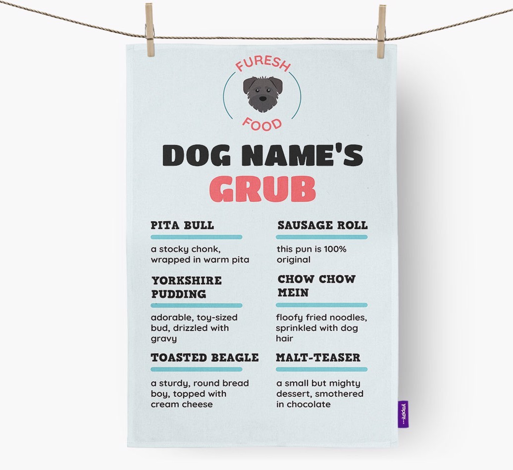'Menu Spoof' - Personalised {breedFullName} Tea Towel