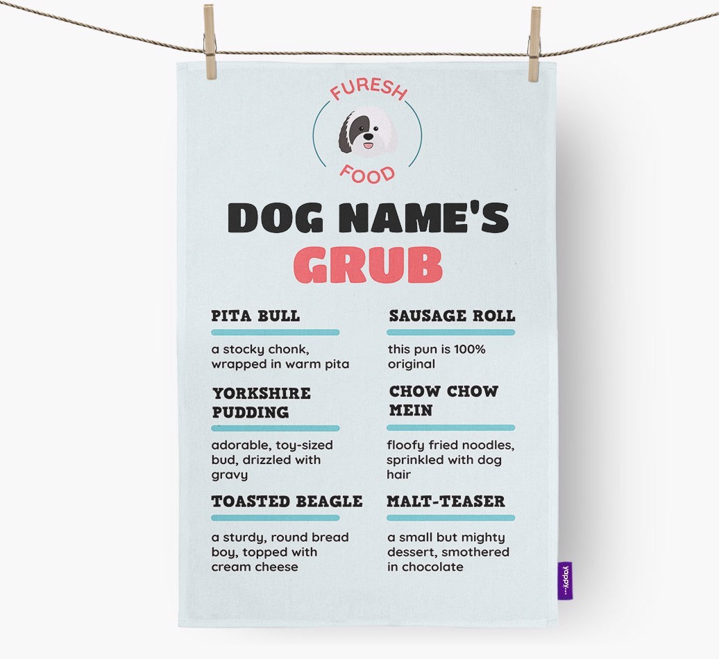 'Menu Spoof' - Personalised {breedFullName} Tea Towel