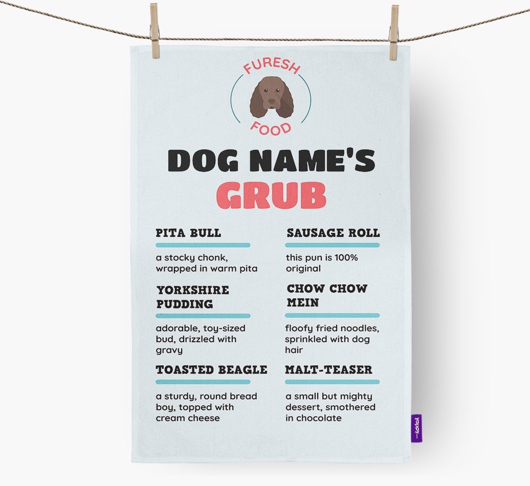 'Menu Spoof' - Personalised {breedFullName} Tea Towel