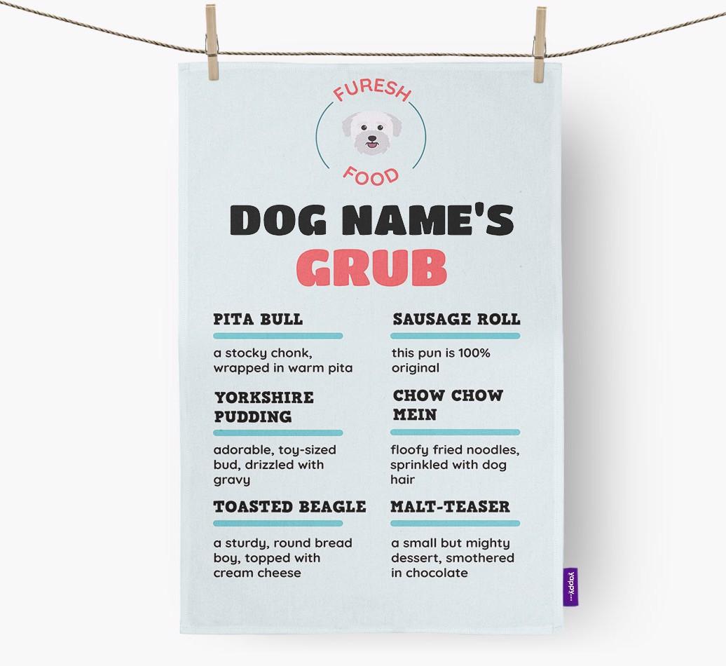 'Menu Spoof' - Personalised {breedFullName} Tea Towel