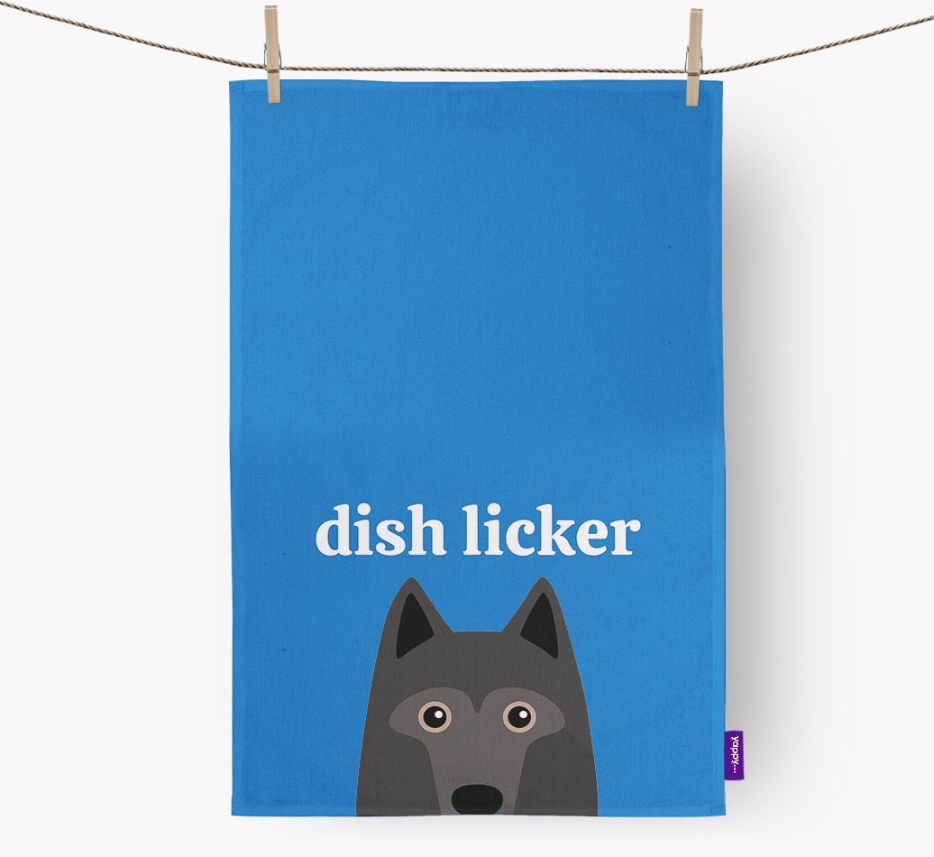 'Dish Licker' - Personalised {breedFullName} Tea Towel