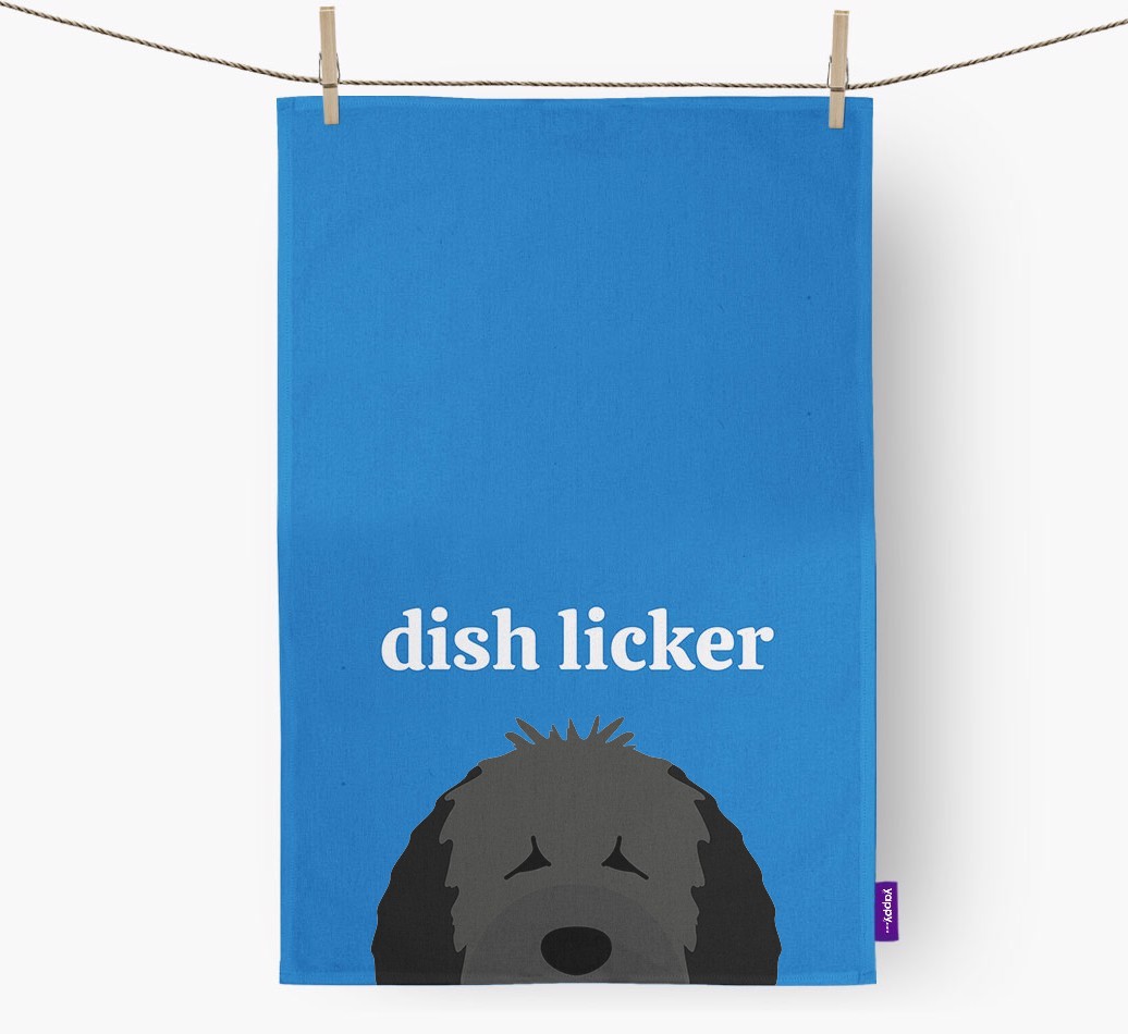 'Dish Licker' - Personalised {breedFullName} Tea Towel
