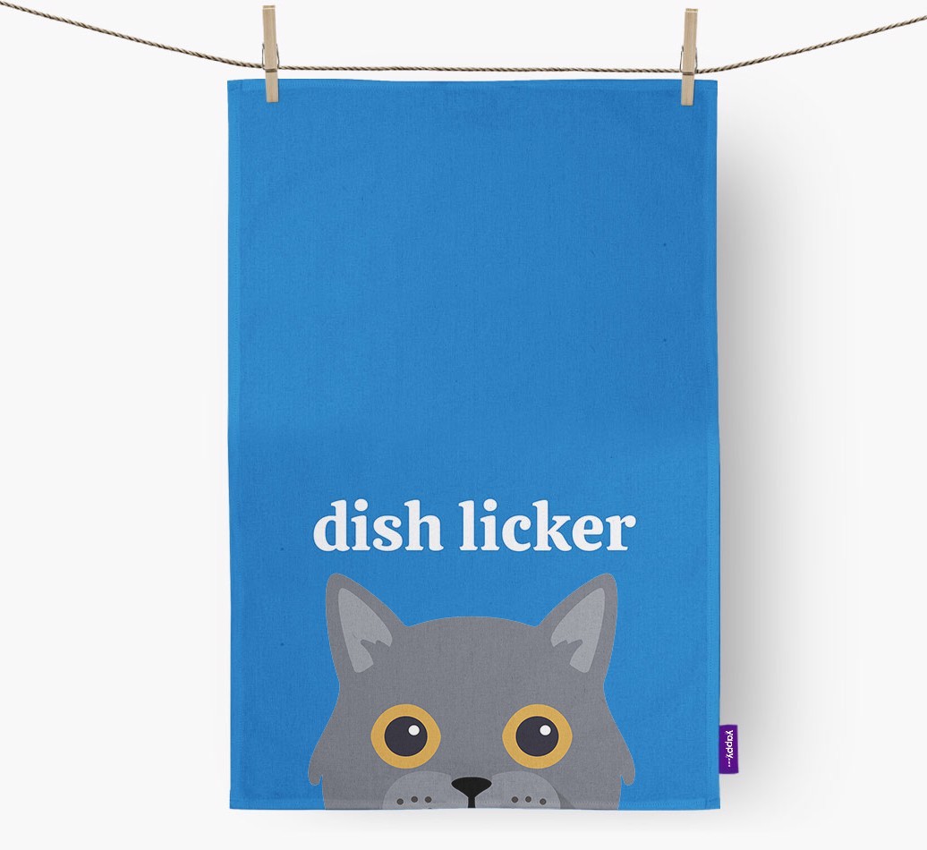 'Dish Licker' - Personalised {breedFullName} Tea Towel