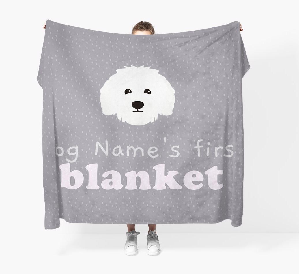 'Dog's First Blanket' - Personalised {breedFullName} Throw Blanket