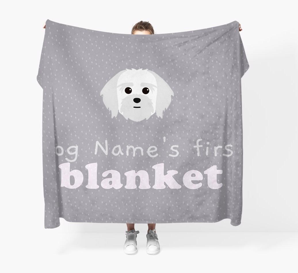 'Dog's First Blanket' - Personalised {breedFullName} Throw Blanket