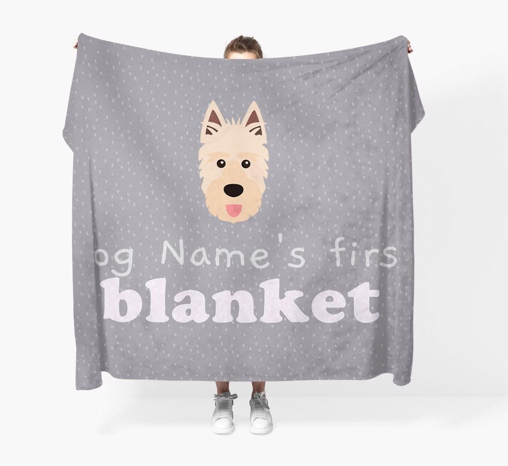 'Dog's First Blanket' - Personalised {breedFullName} Throw Blanket
