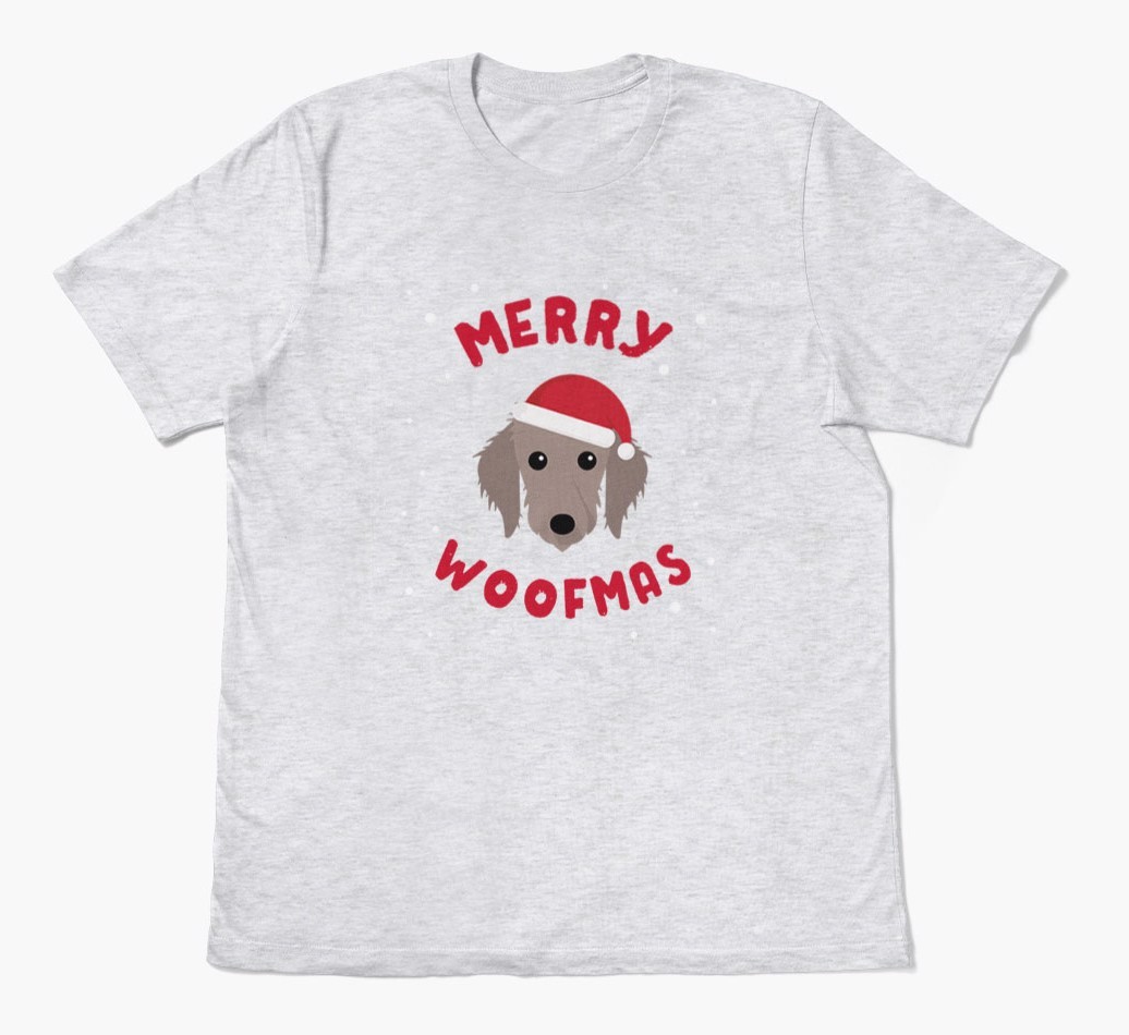 'Merry Woofmas' - Personalized {breedFullName} Adult T-Shirt